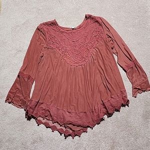 Rust Coral Boho LS Top 2x